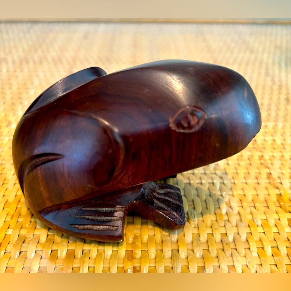 Handmade and signed ironwood frog figurine
